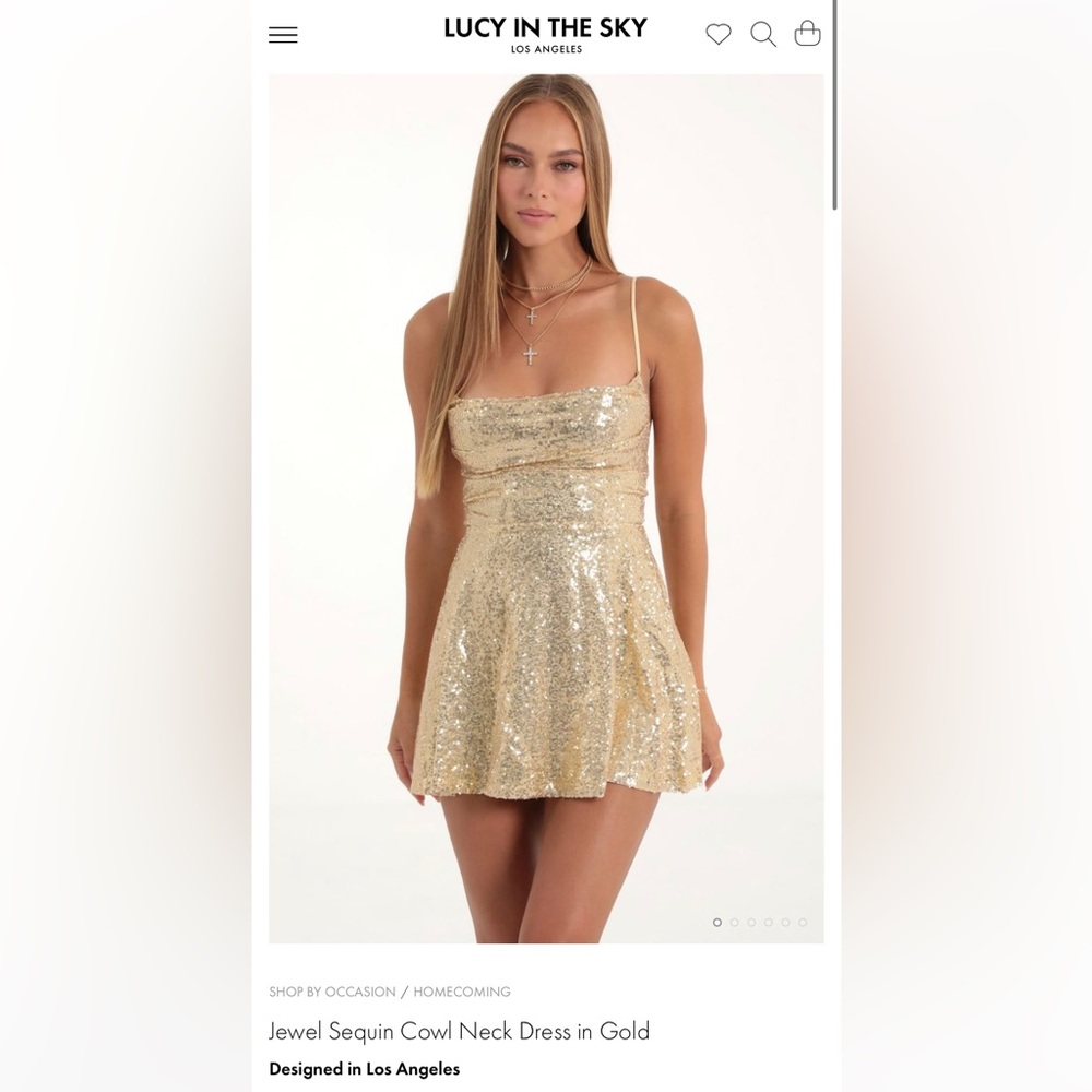 Lucy in the Sky Jewel Sequin Cowl Neck Dress in Gold